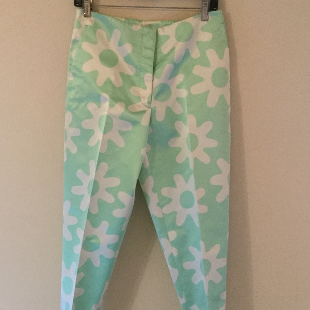 ROCHAS Seagreen Sprocket Print Pants Zipper Ankles